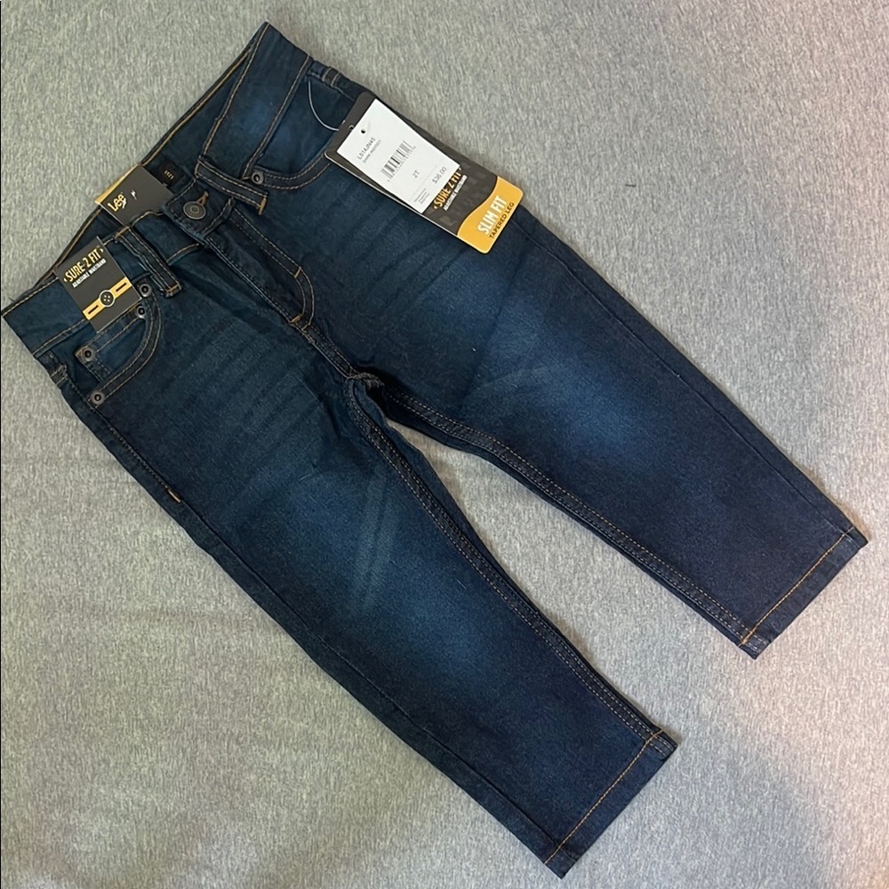 Lee Slim Fit Regular Stretch Dark Blue Denim Jeans Pants 2T Tapered Leg​​